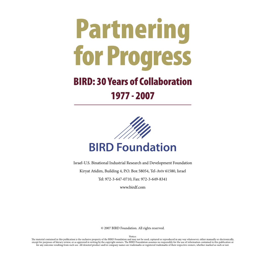 Partnering for Progress BIRD: 30 Years of Collaboration 1977 - 2007