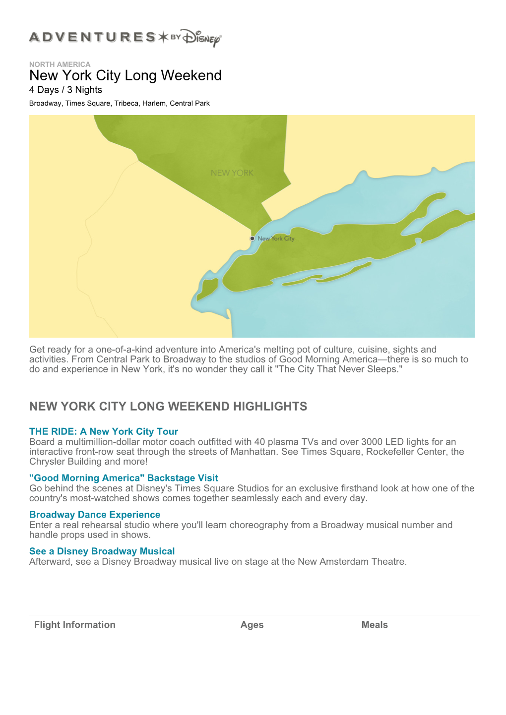 New York City Long Weekend 4 Days / 3 Nights Broadway, Times Square, Tribeca, Harlem, Central Park