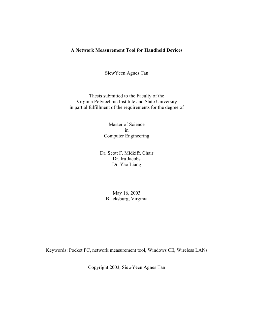 A Network Measurement Tool for Pocket PC Devices