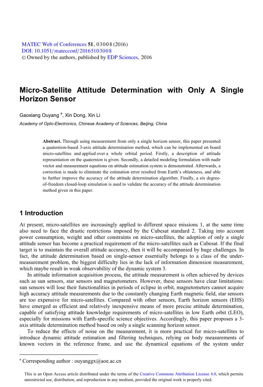 Micro-Satellite Attitude Determination with Only a Single Horizon Sensor