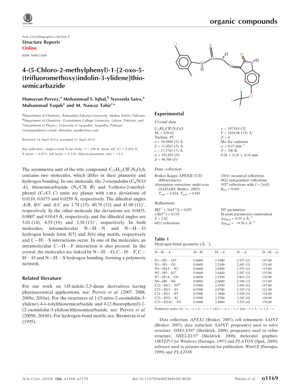 4-(5-Chloro-2-Methylphenyl)-1-[2-Oxo-5- (Trifluoromethoxy)Indolin-3-Ylidene]Thio- Semicarbazide