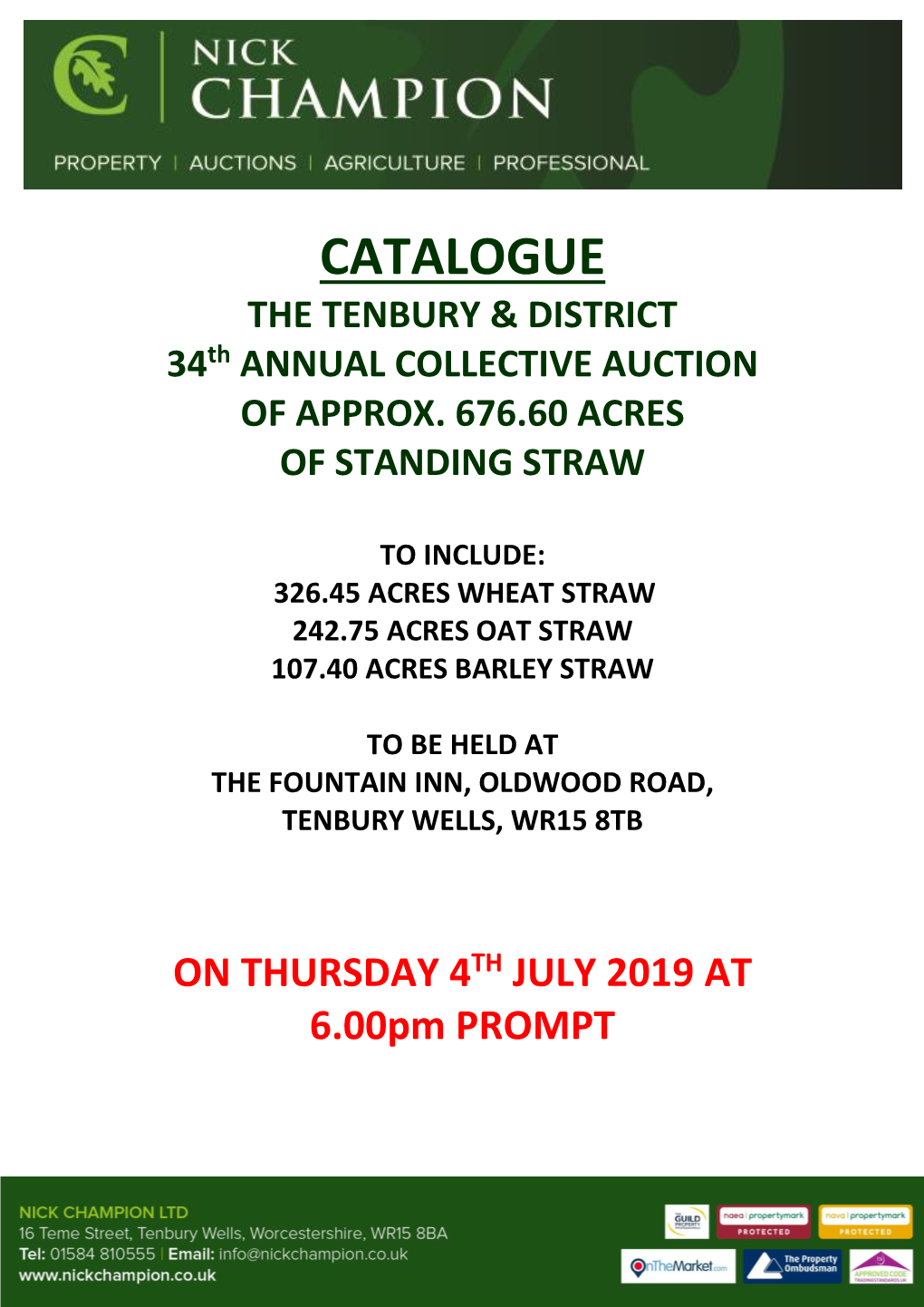 CATALOGUE the TENBURY & DISTRICT 34Th ANNUAL COLLECTIVE AUCTION of APPROX