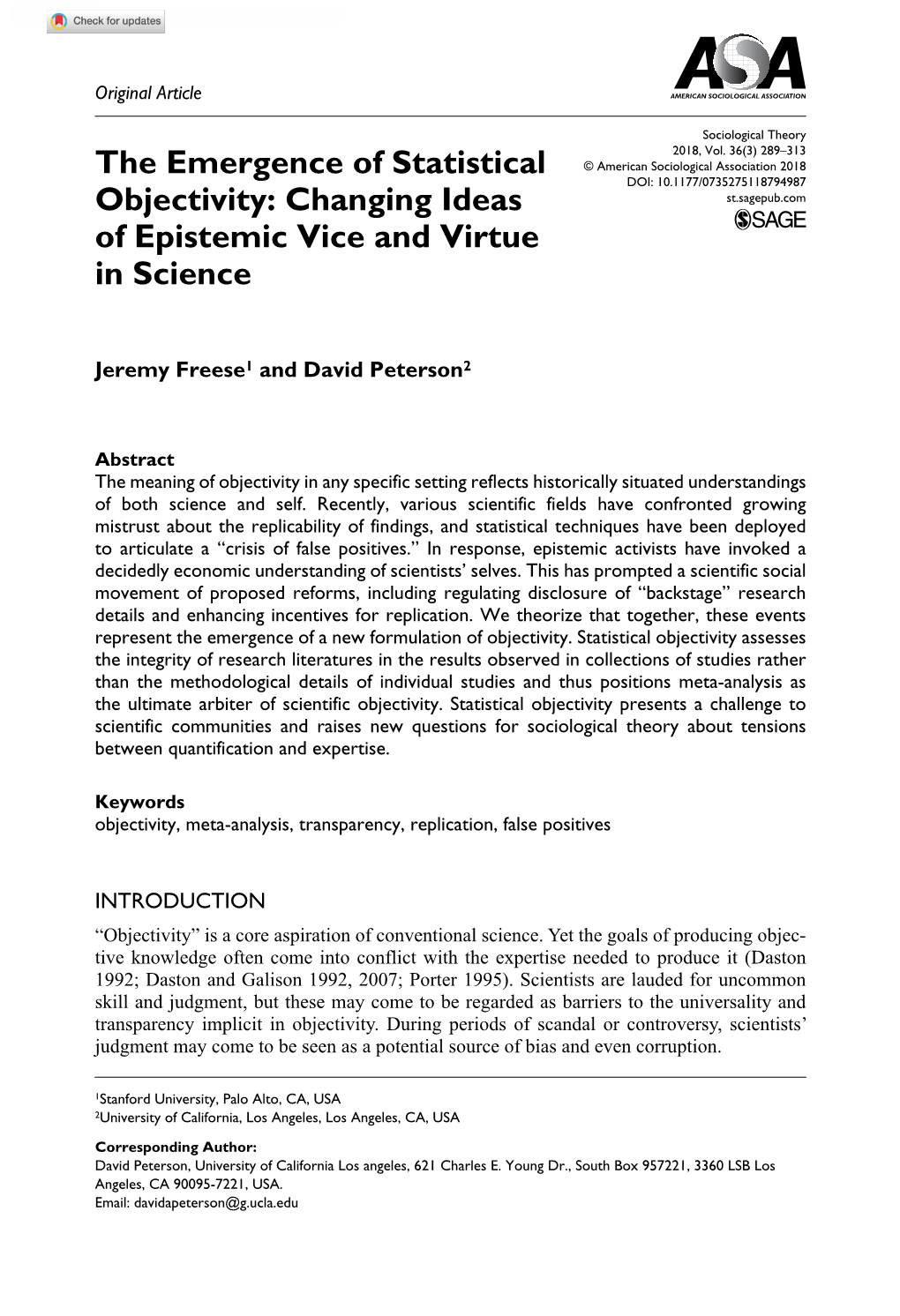 The Emergence of Statistical Objectivity by Offering Sus- Tained Attention to the Case of Recent Developments in Social Psychology