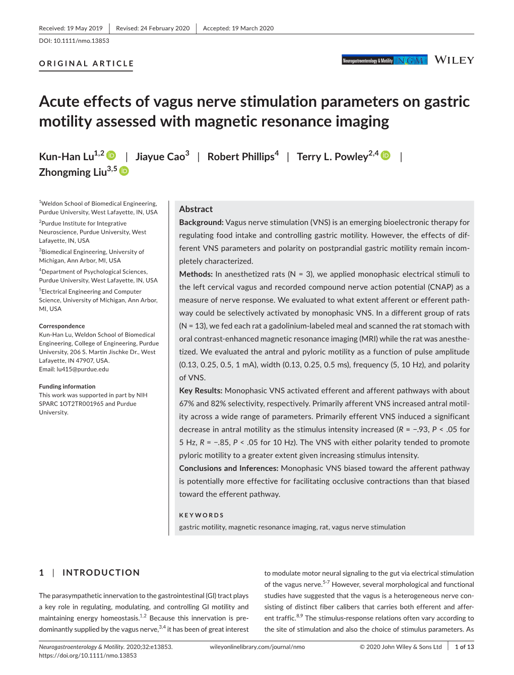 Acute Effects of Vagus Nerve Stimulation Parameters on Gastric Motility Assessed with Magnetic Resonance Imaging