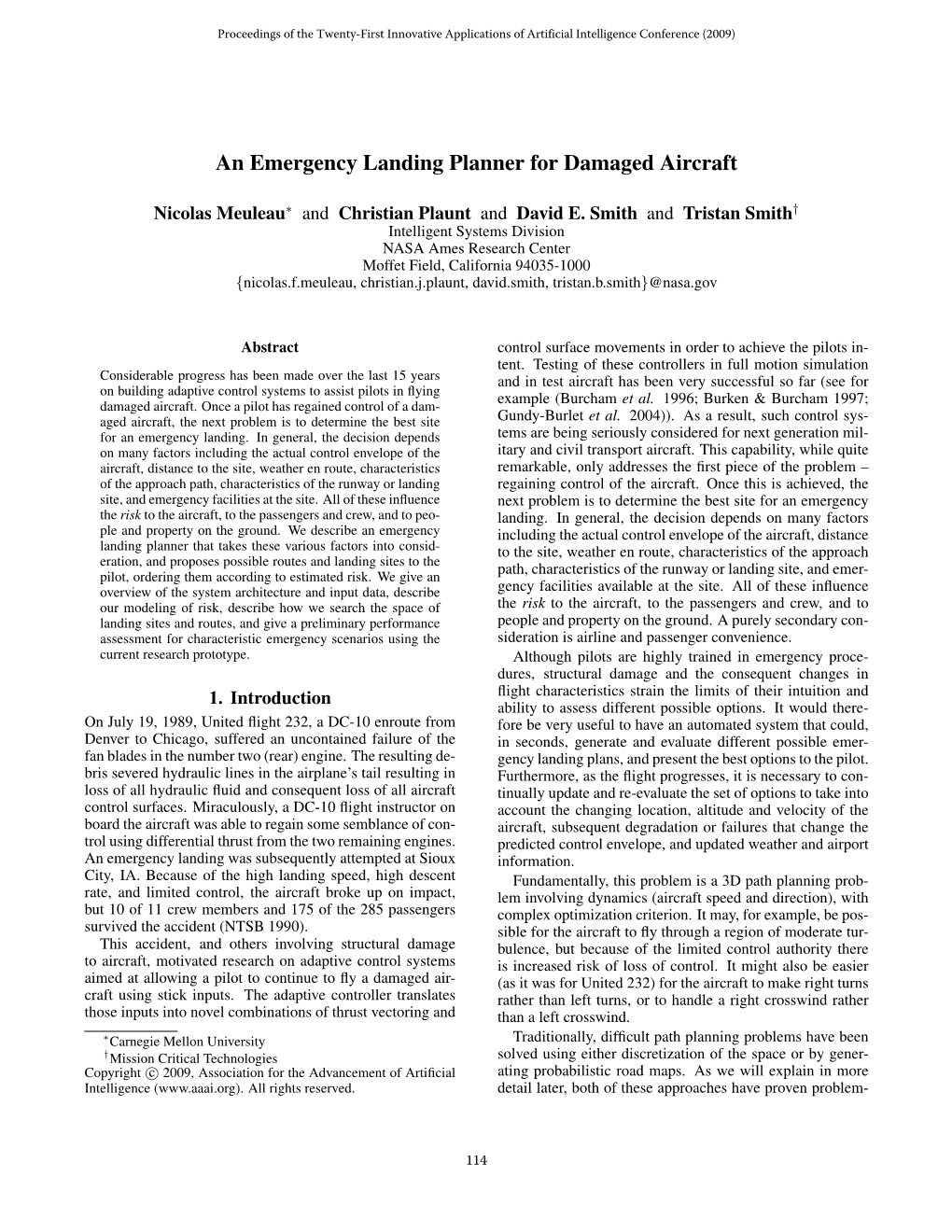 An Emergency Landing Planner for Damaged Aircraft