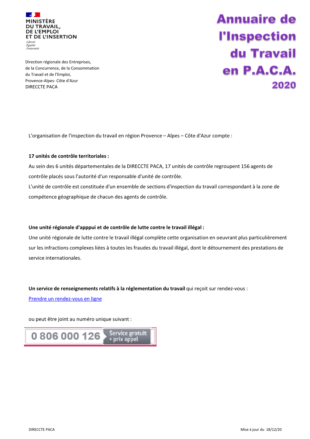 L'organisation De L'inspection Du Travail En Région Provence – Alpes – Côte D'azur Compte