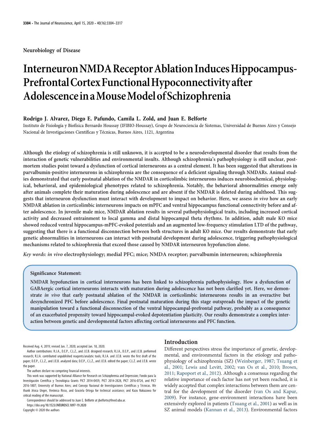 Interneuron NMDA Receptor Ablation Induces Hippocampus-Prefrontal