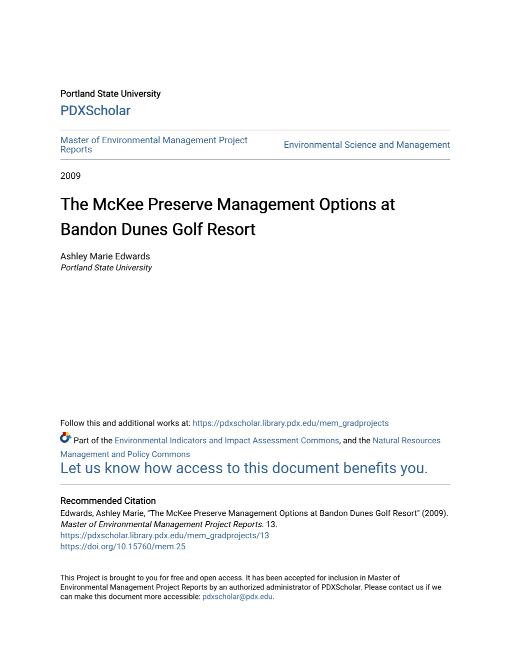 The Mckee Preserve Management Options at Bandon Dunes Golf Resort