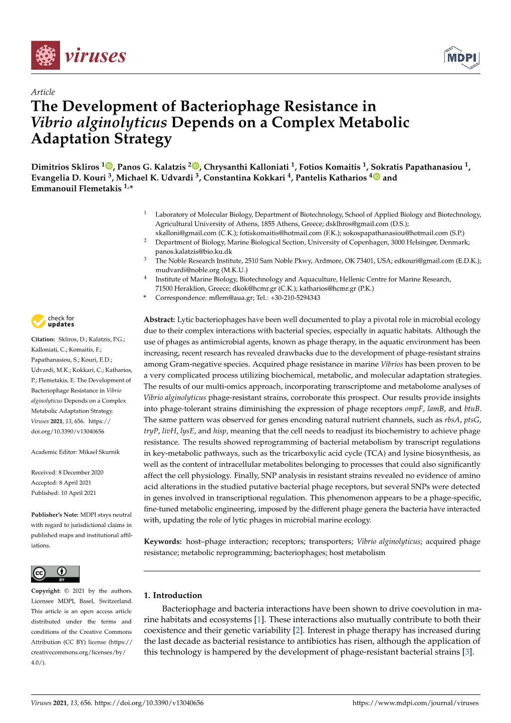 The Development of Bacteriophage Resistance in Vibrio Alginolyticus Depends on a Complex Metabolic Adaptation Strategy