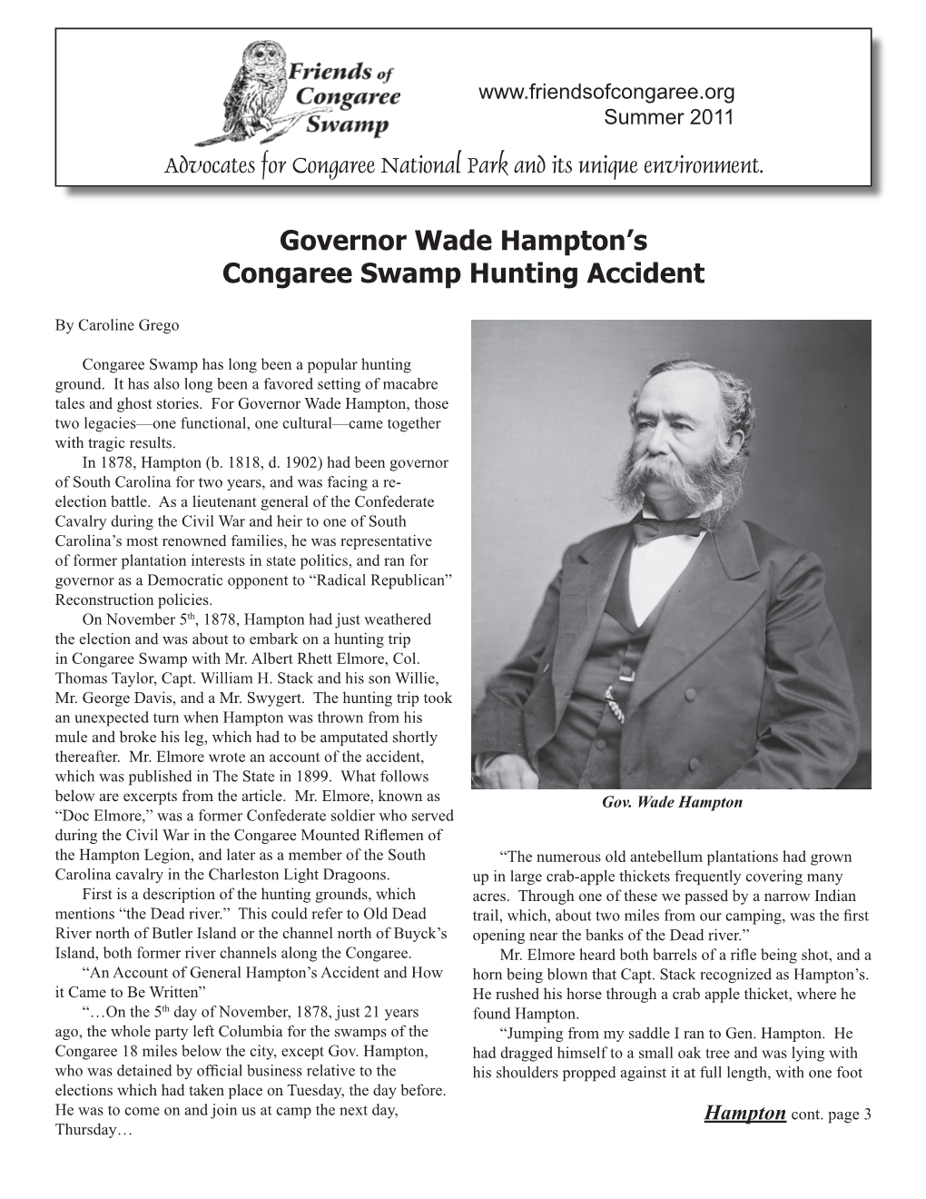 Governor Wade Hampton's Congaree Swamp Hunting Accident