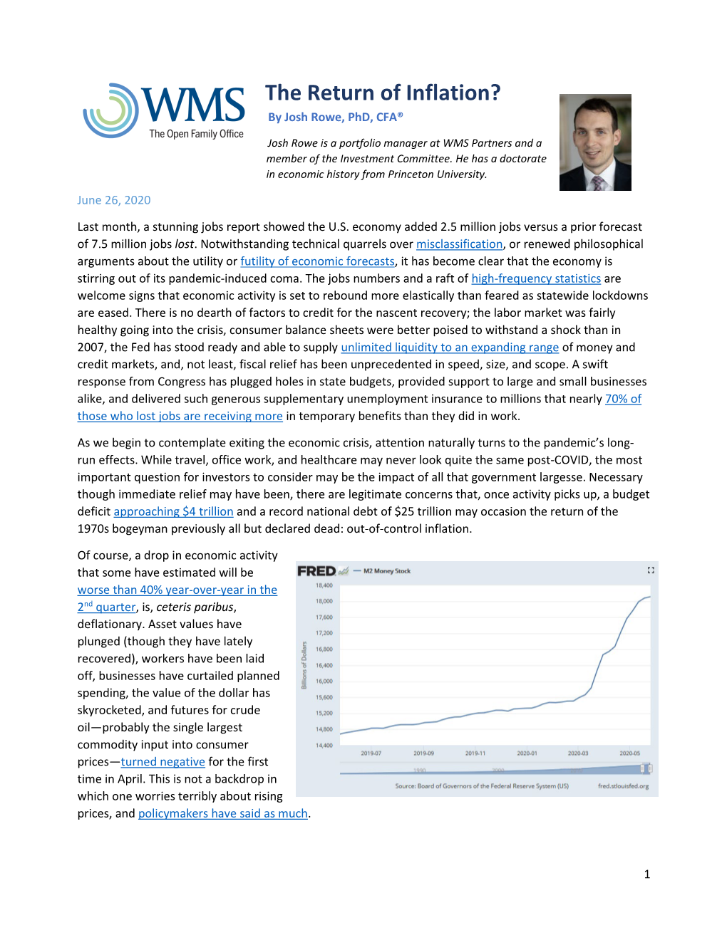 The Return of Inflation? by Josh Rowe, Phd, CFA®