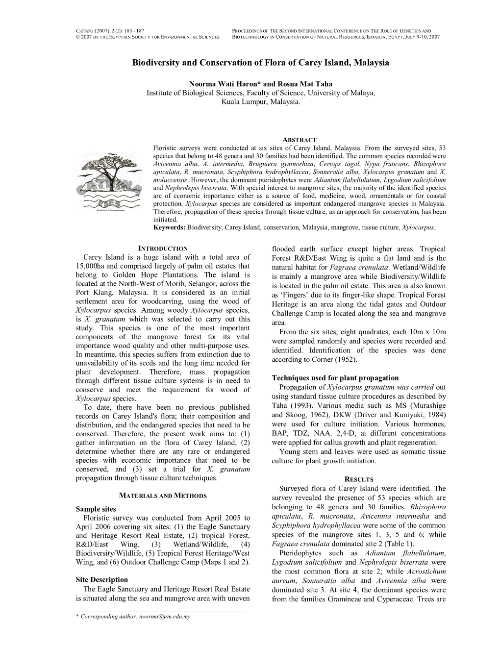 Biodiversity and Conservation of Flora of Carey Island, Malaysia