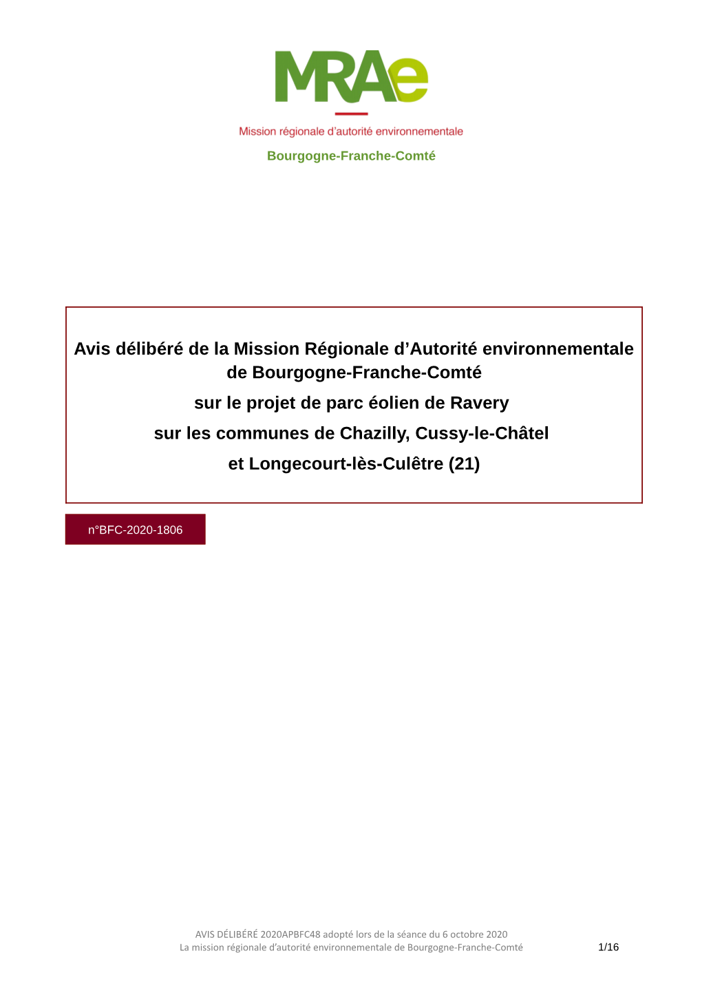 Avis Délibéré De La Mission Régionale D'autorité Environnementale De