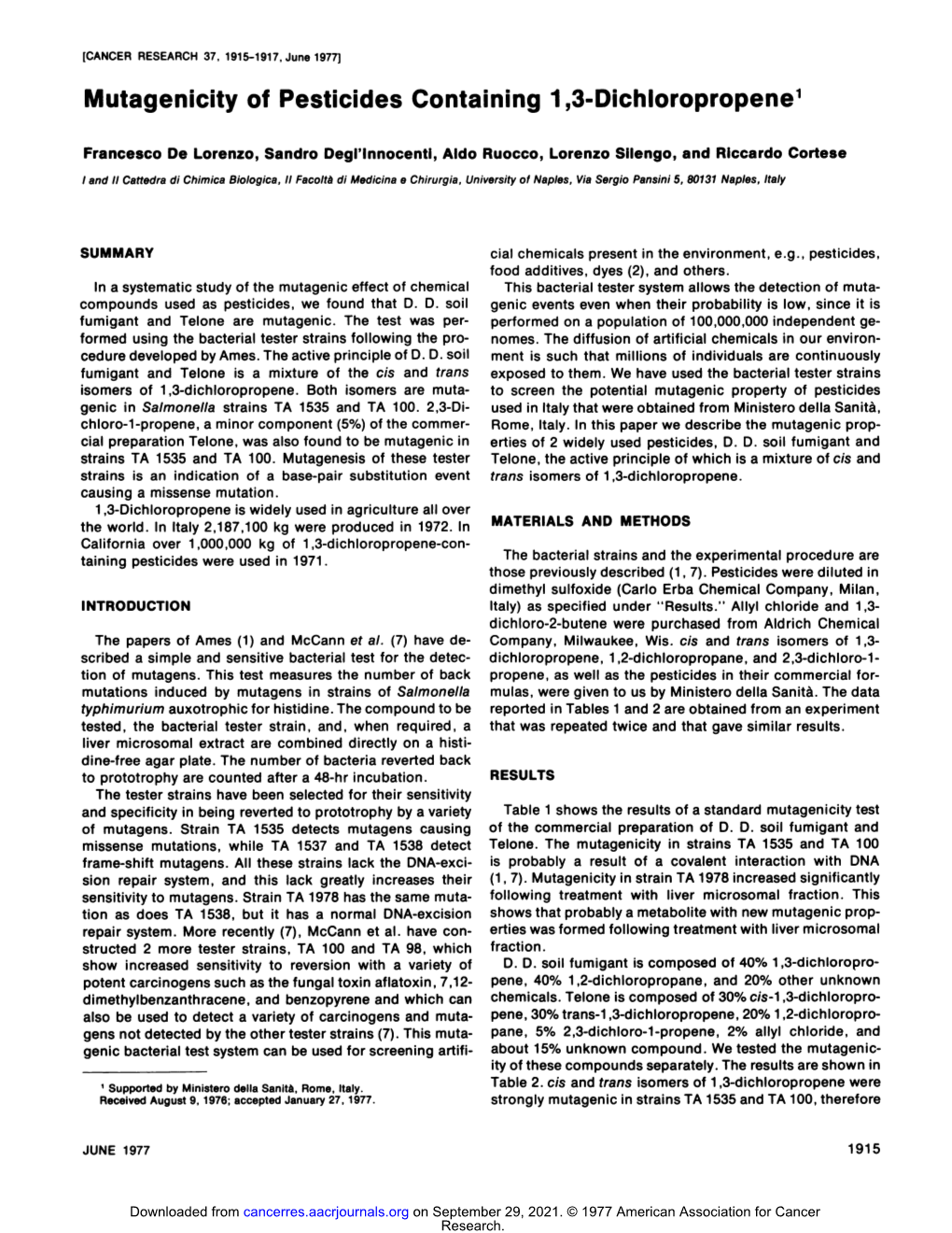 Mutagenicity of Pesticides Containing I ,3-Dichloropropen&