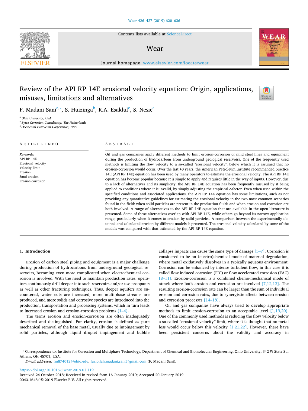 Review of the API RP 14E Erosional Velocity Equation Origin