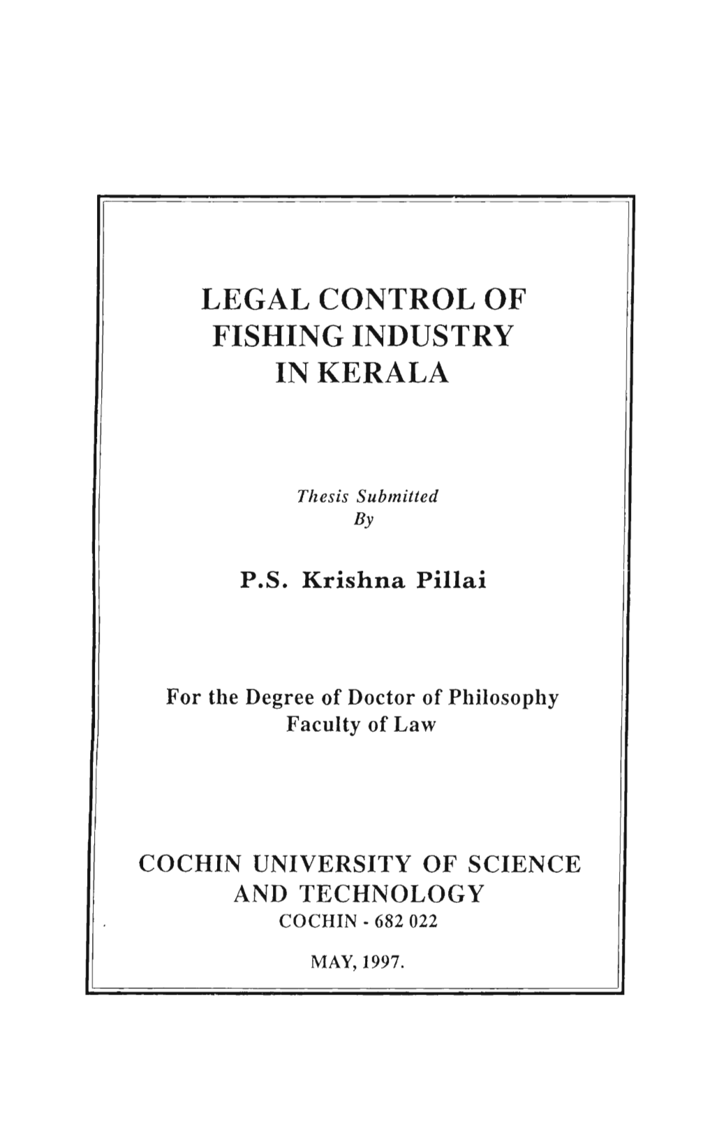 Legal Control of Fishing Industry in Kerala