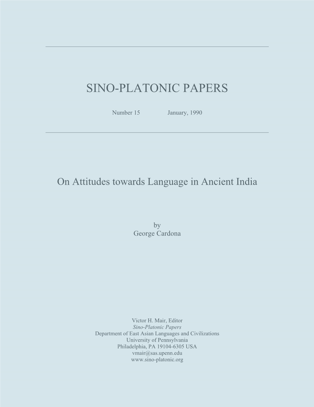 On Attitudes Towards Language in Ancient India