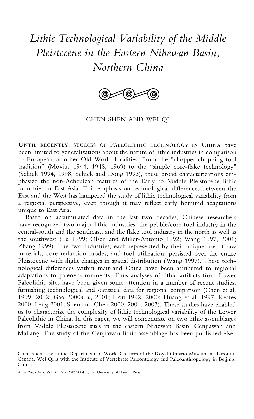 Lithic Technological Variability of the Middle Pleistocene in the Eastern Nihewan Basin) Northern China