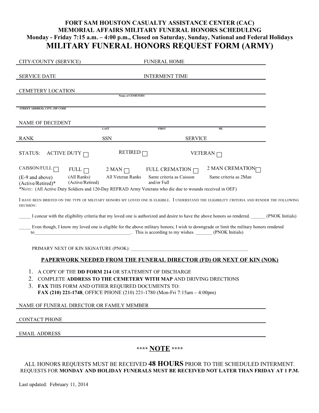 Military Honors Request Form