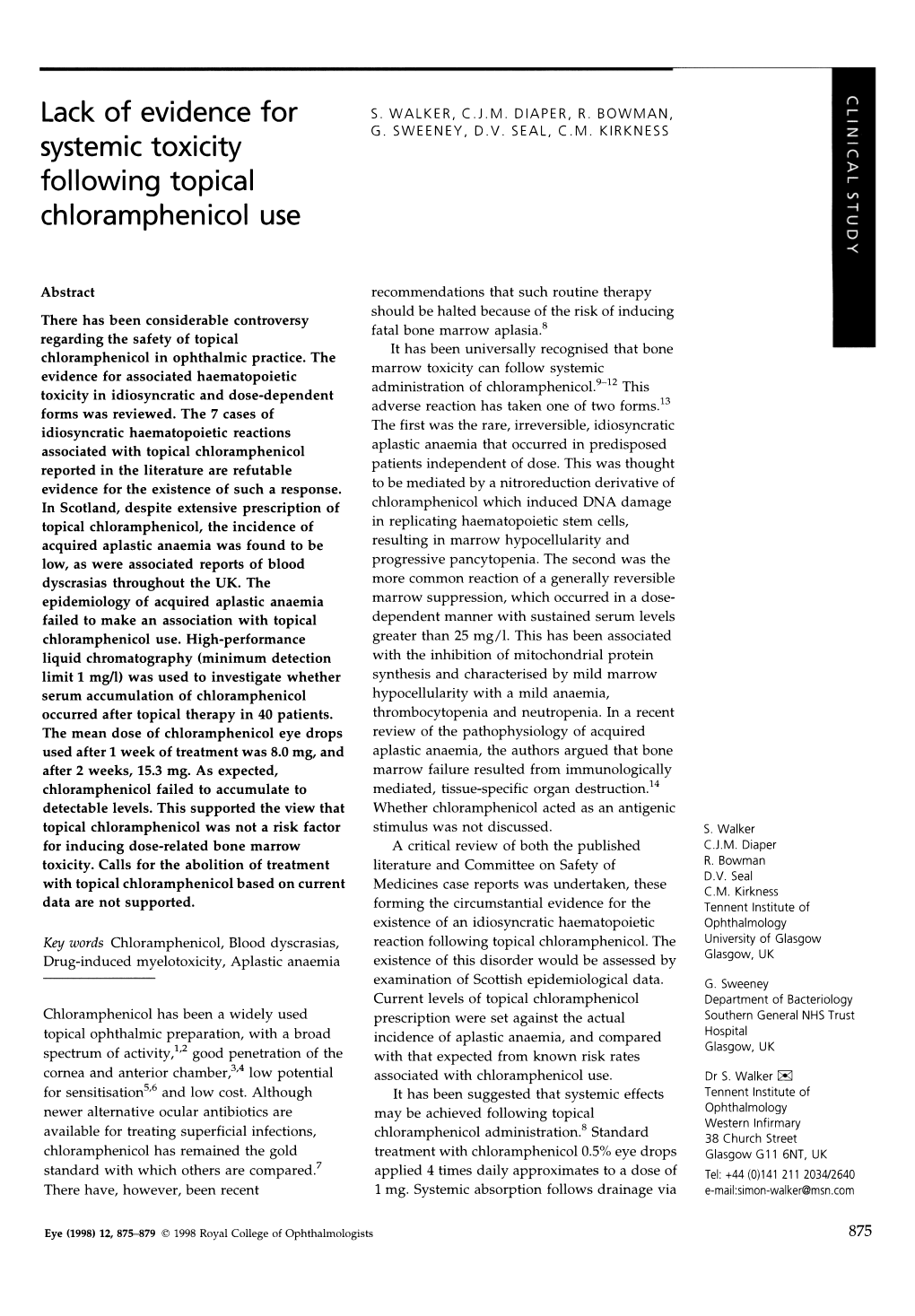 Lack of Evidence for Systemic Toxicity Following Topical Chloramphenicol