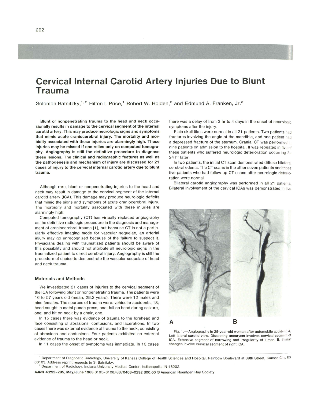 Cervical Internal Carotid Artery Injuries Due to Blunt Trauma