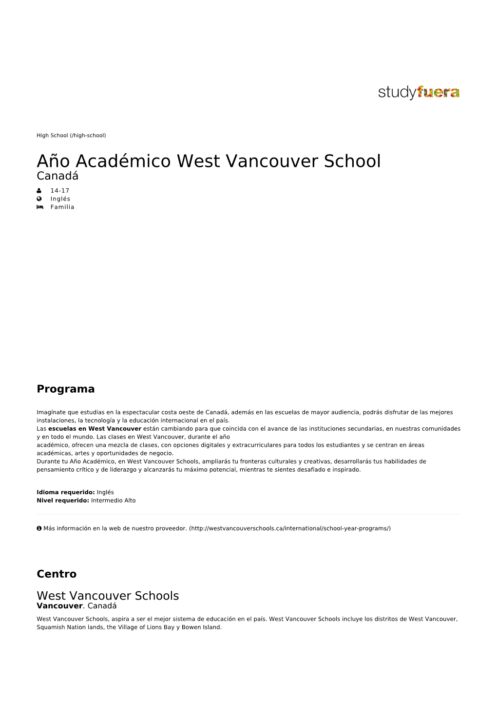 Año Académico West Vancouver School Canadá