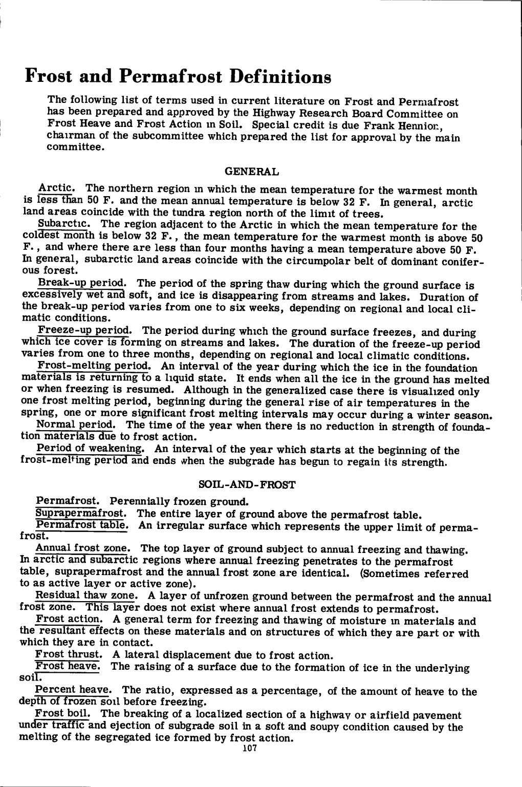 Frost and Permafrost Definitions