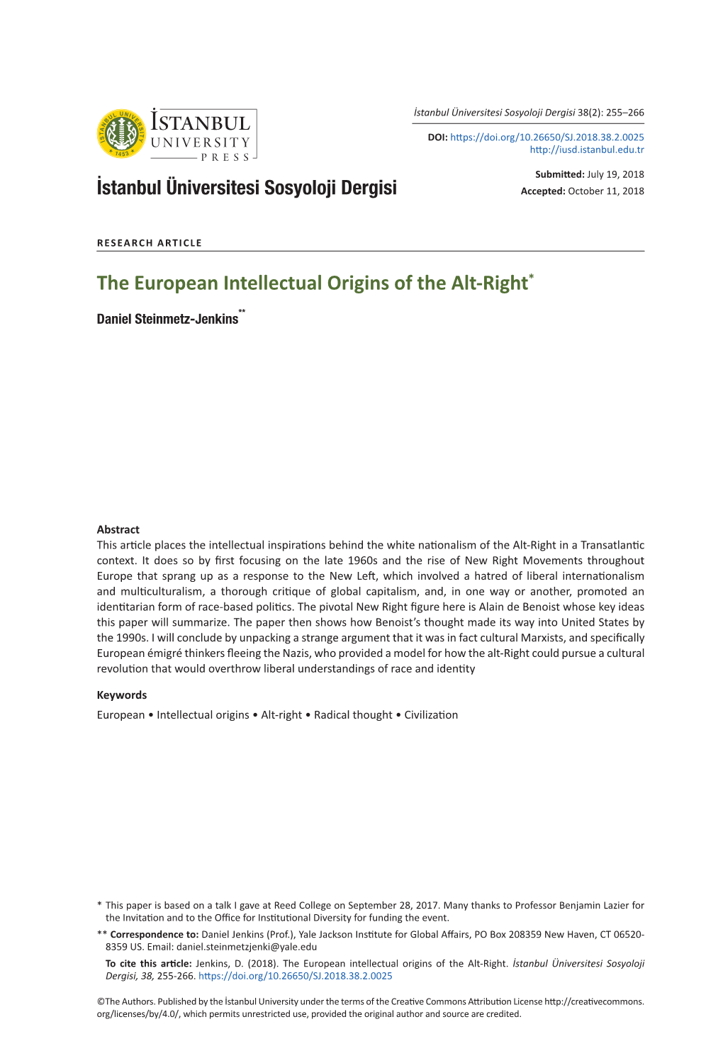 The European Intellectual Origins of the Alt-Right*