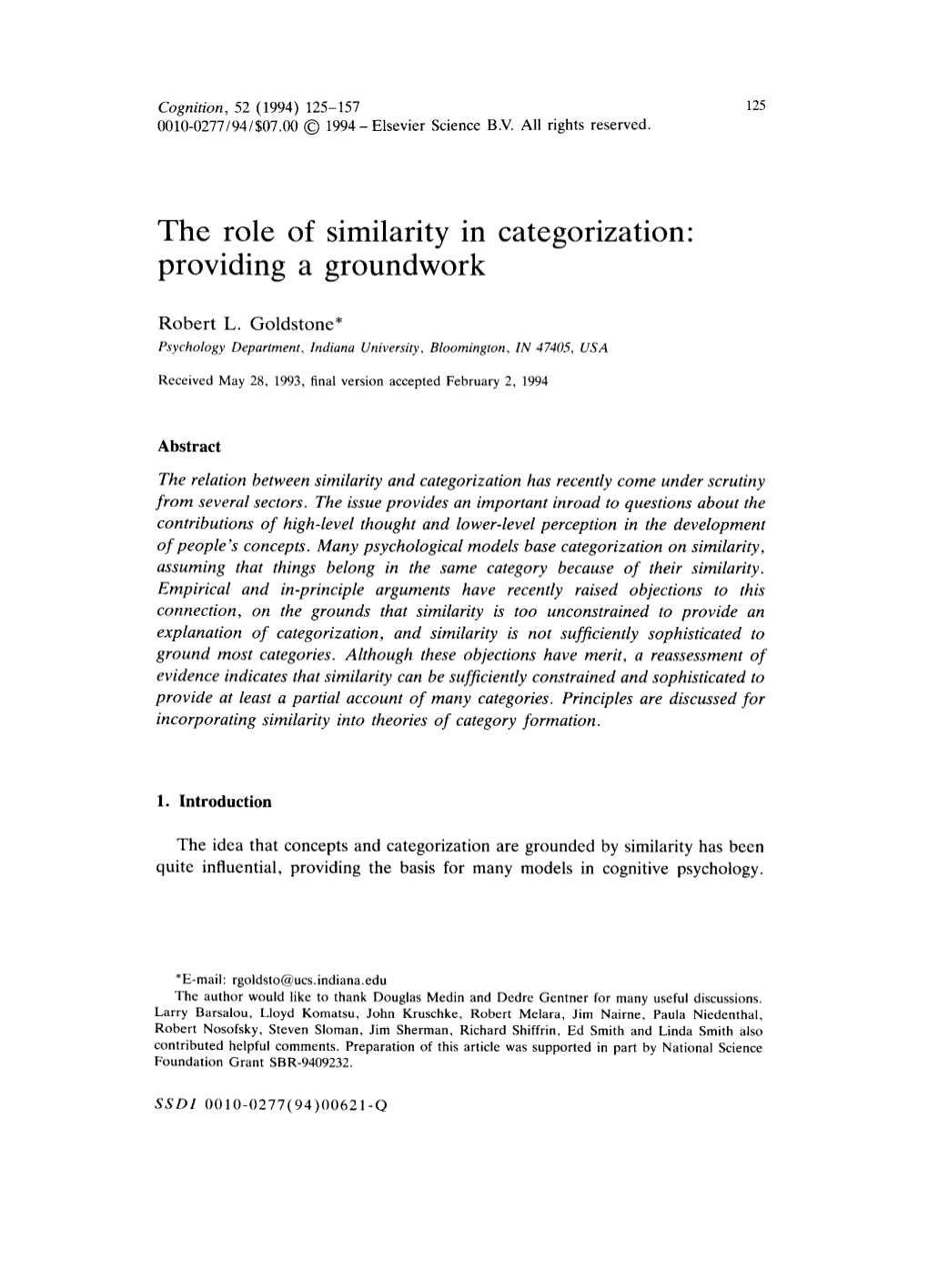 The Role of Similarity in Categorization: Providing a Groundwork