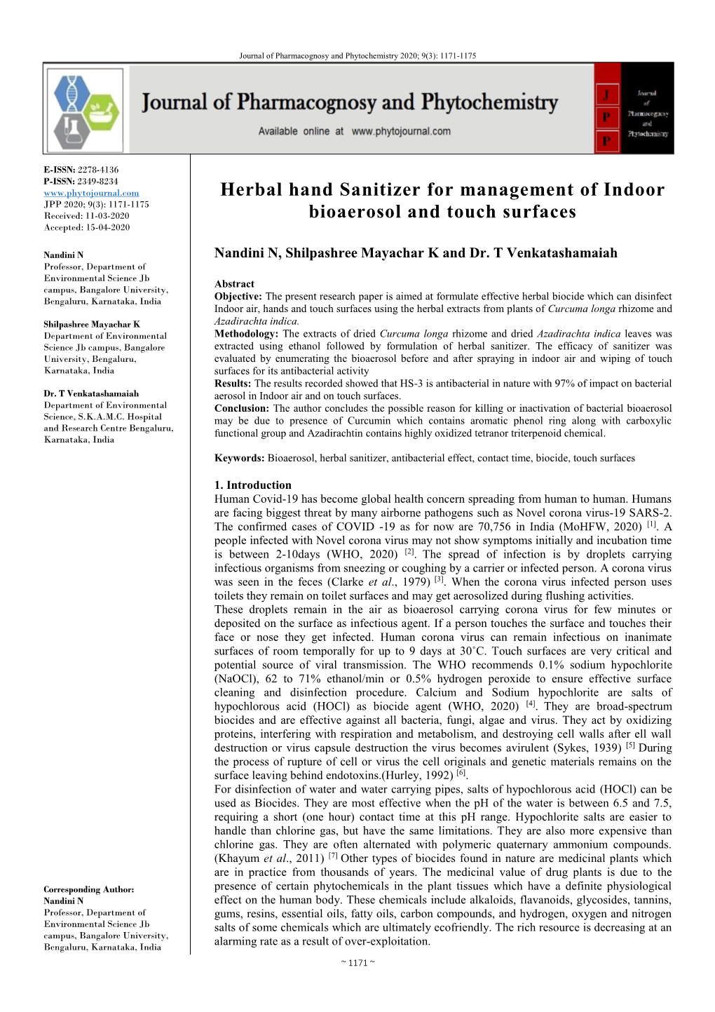 Herbal Hand Sanitizer for Management of Indoor Bioaerosol