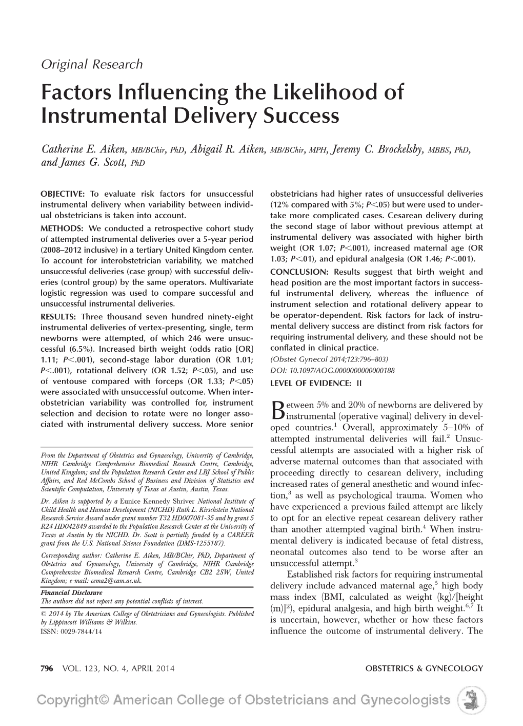 Factors Influencing the Likelihood of Instrumental Delivery Success