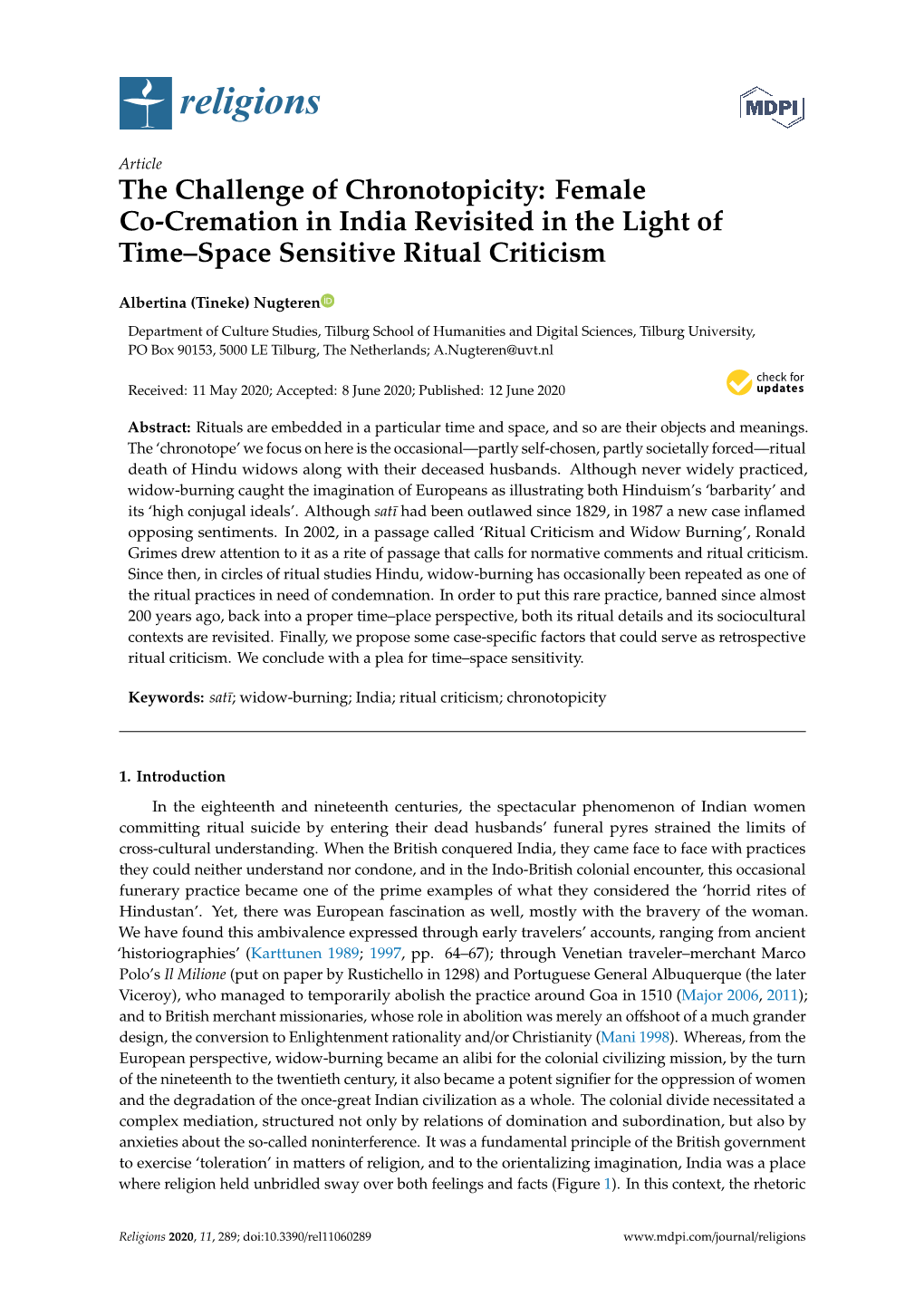 The Challenge of Chronotopicity: Female Co-Cremation in India Revisited in the Light of Time–Space Sensitive Ritual Criticism