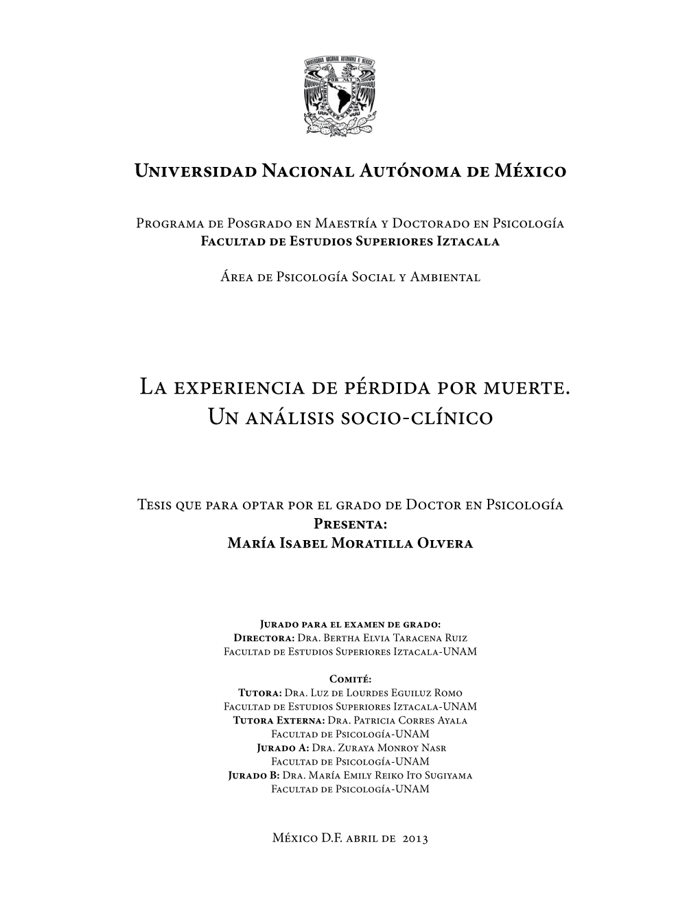 Experiencia Pérdida Muerte.Análisis Socio Clínico