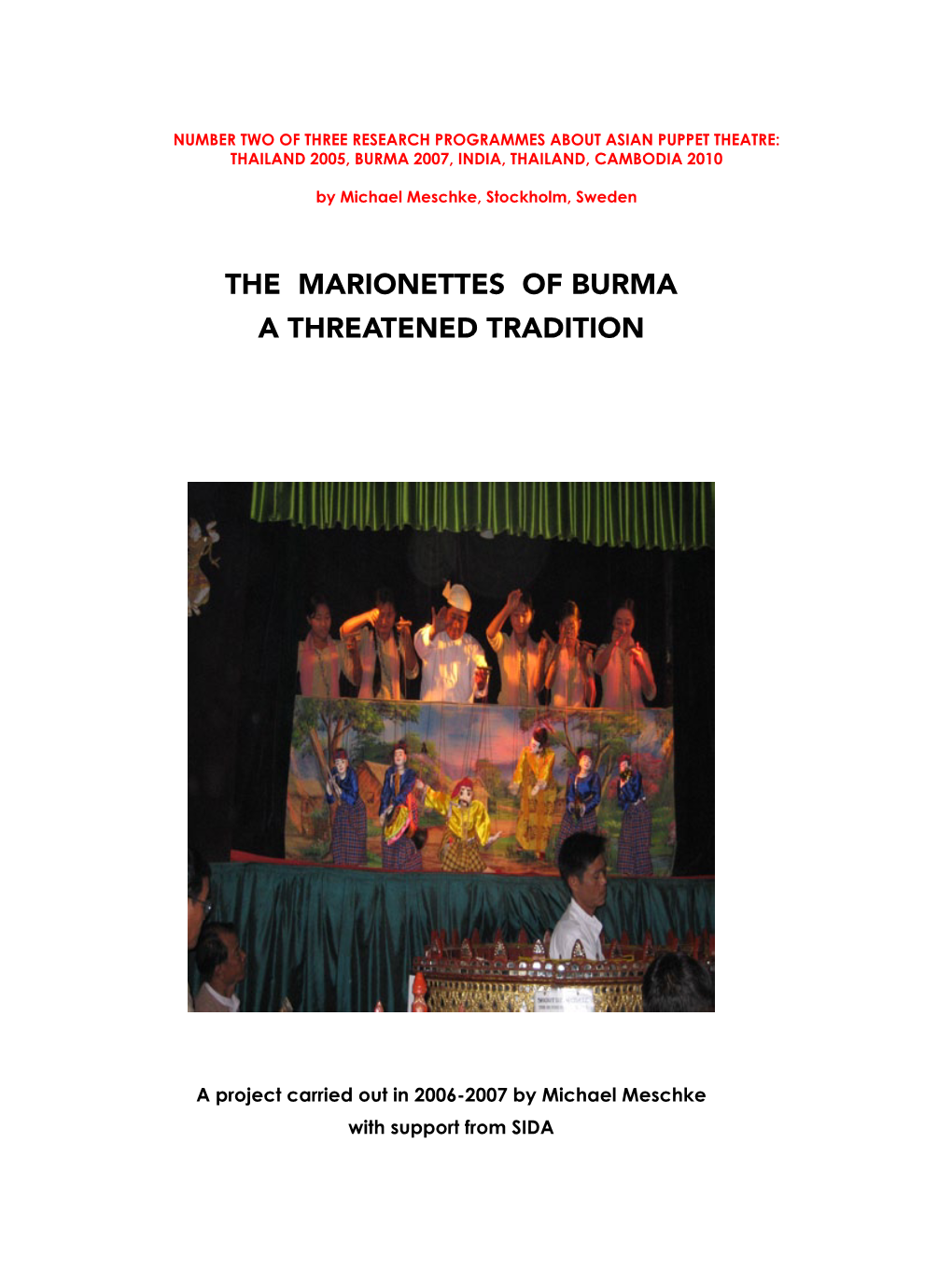 The Marionettes of Burma a Threatened Tradition