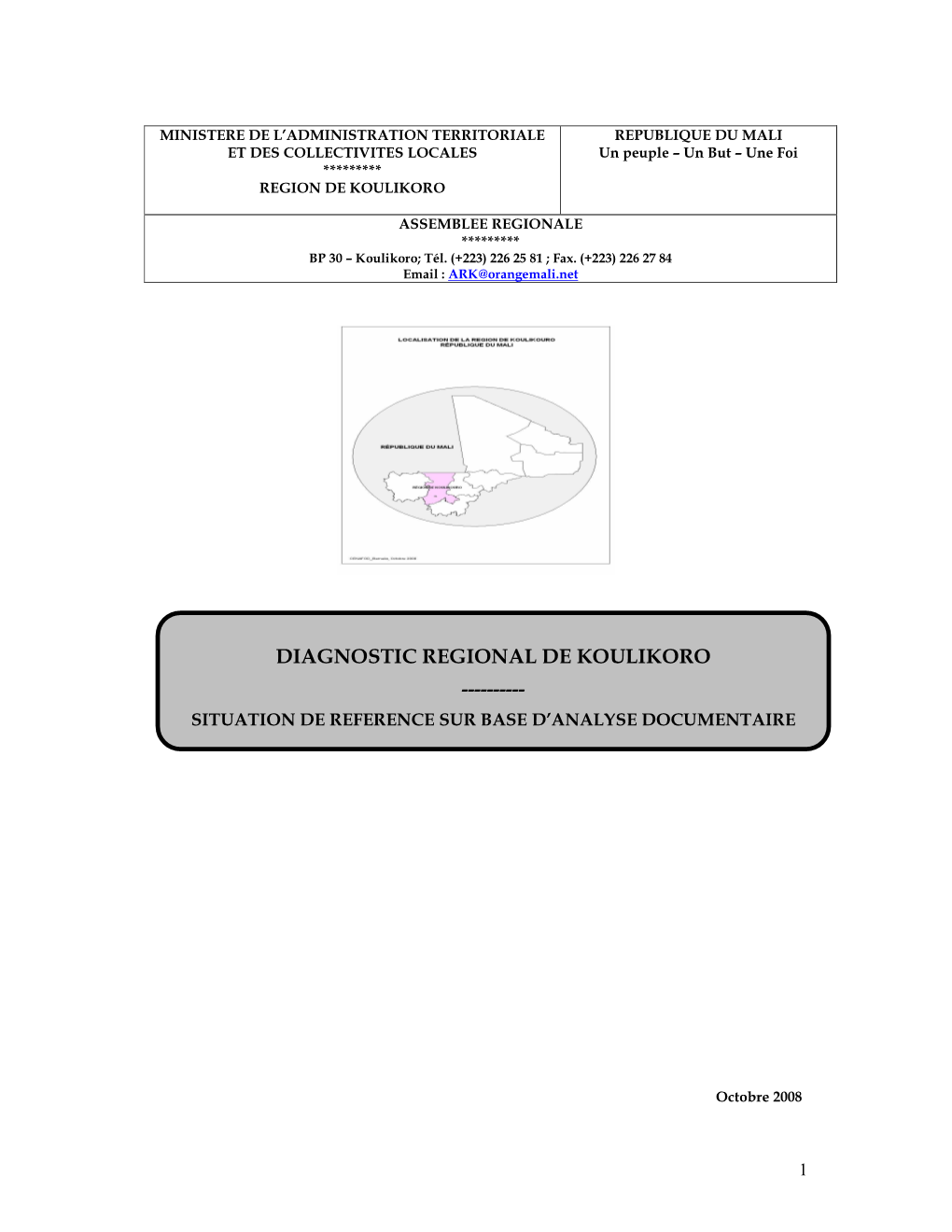 Situation De Référence De La Région De Koulikoro