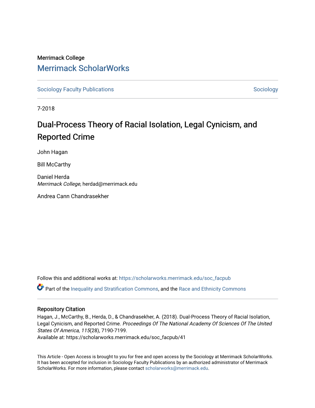 Dual-Process Theory of Racial Isolation, Legal Cynicism, and Reported Crime