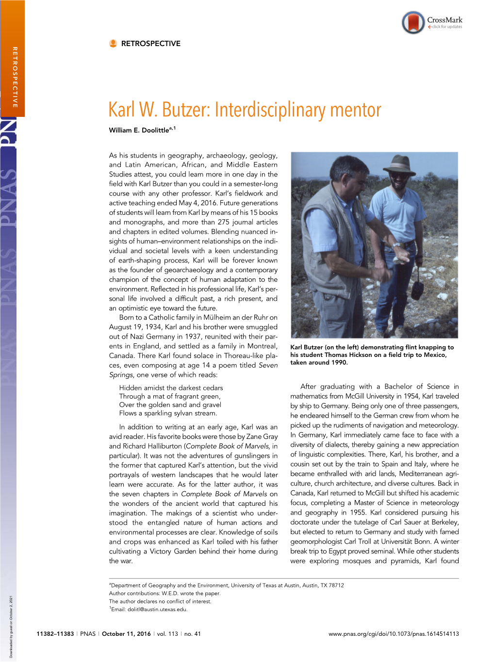 Karl W. Butzer: Interdisciplinary Mentor