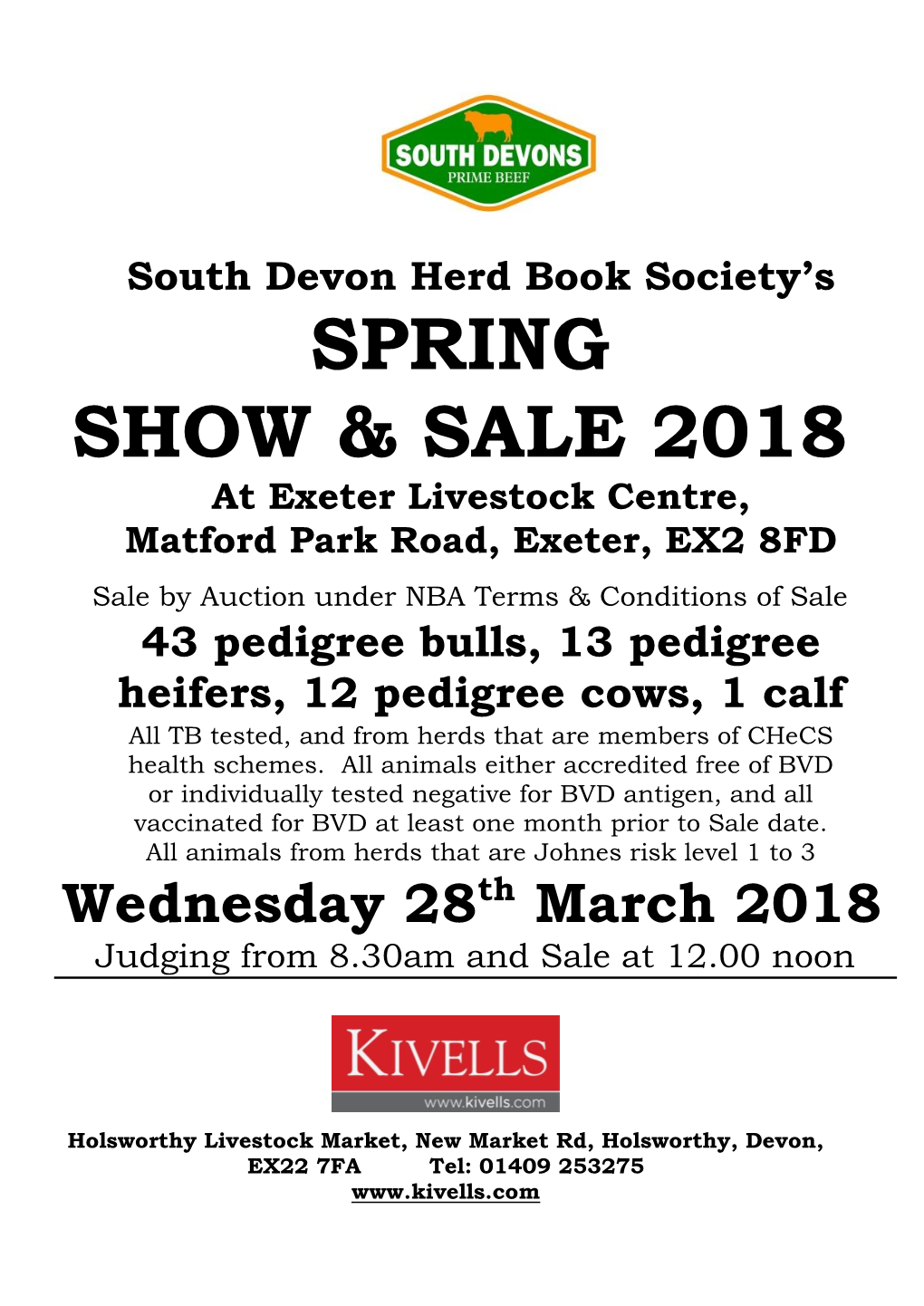 South Devon Herd Book Society's SPRING SHOW & SALE 2018 At