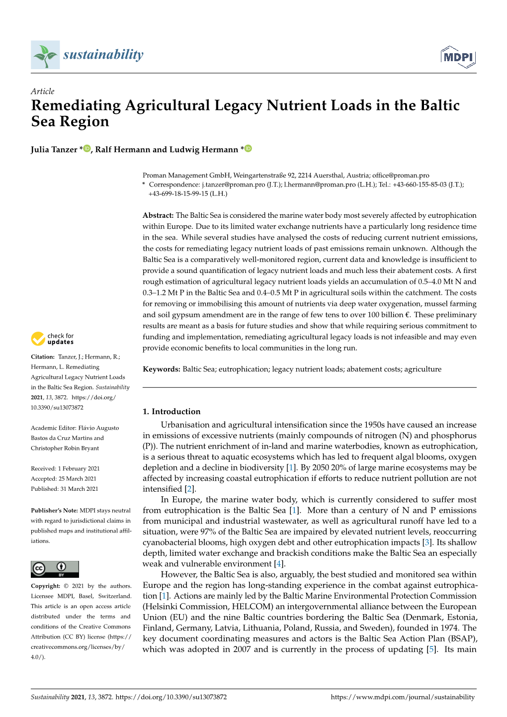 Remediating Agricultural Legacy Nutrient Loads in the Baltic Sea Region