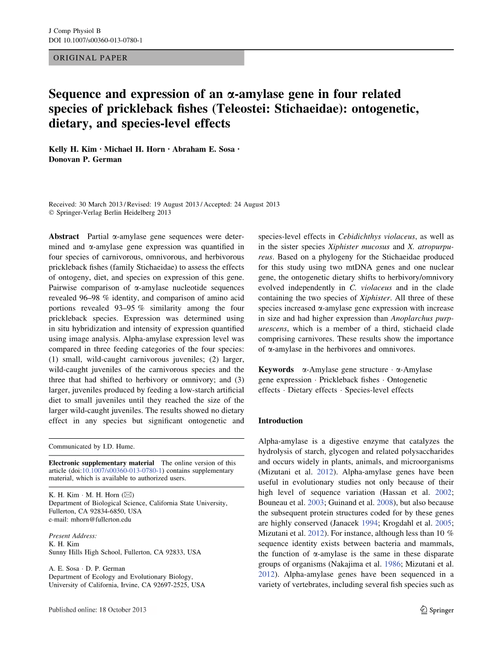 Ontogenetic, Dietary, and Species-Level Effects