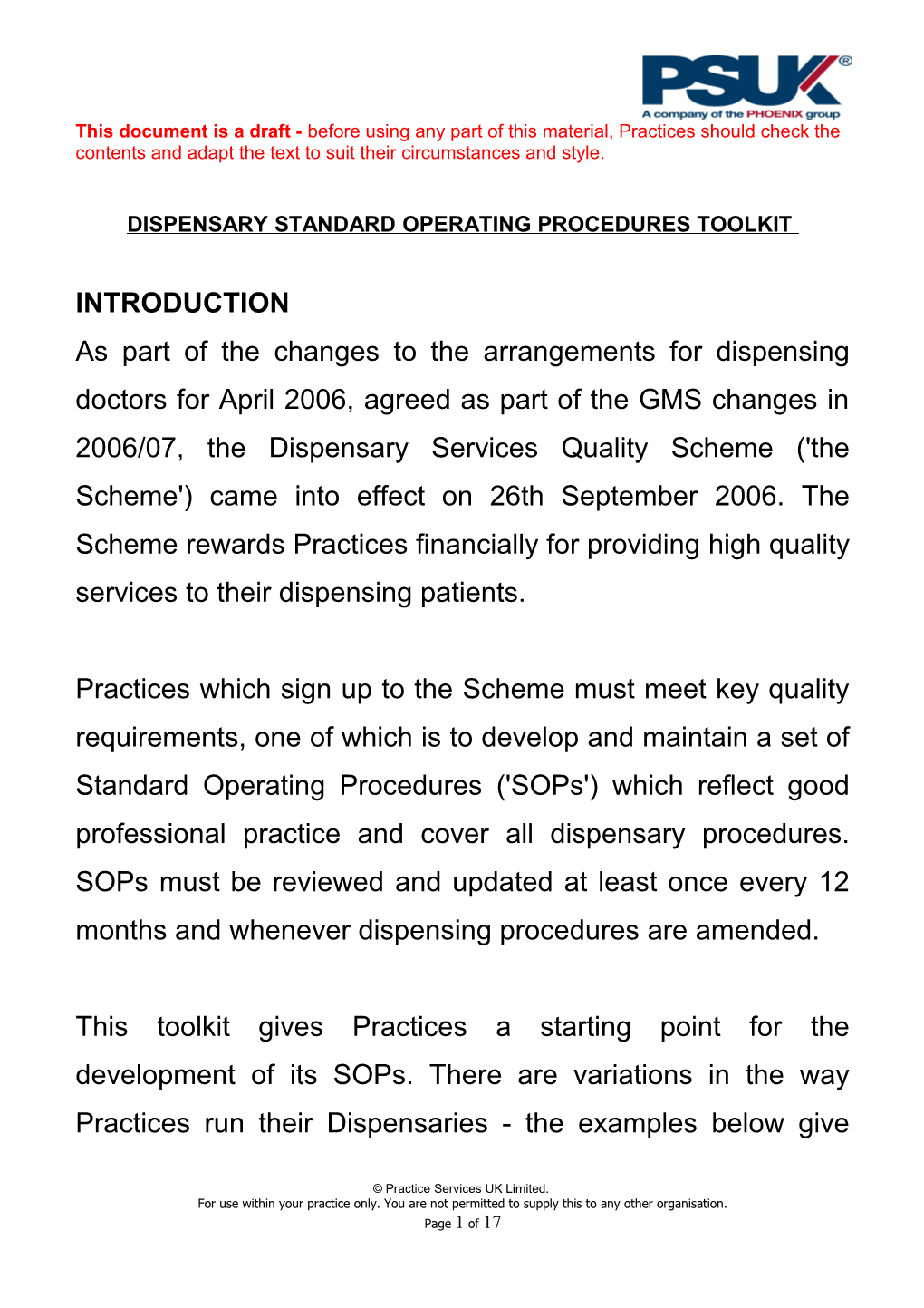 Dispensary Standard Operating Procedures Toolkit