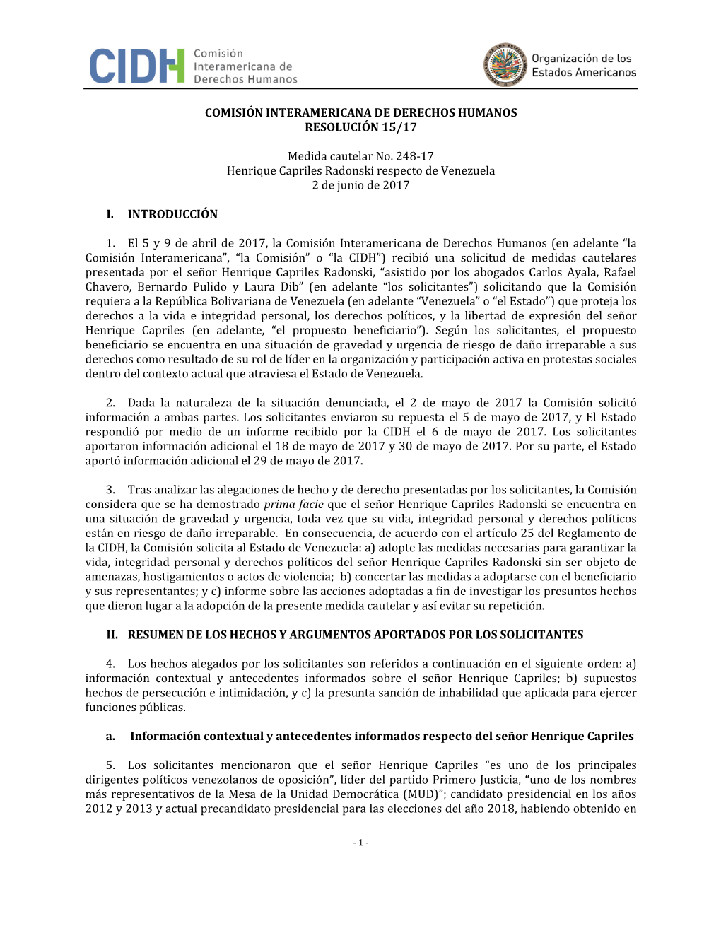 Comisión Interamericana De Derechos Humanos Resolución 15/17