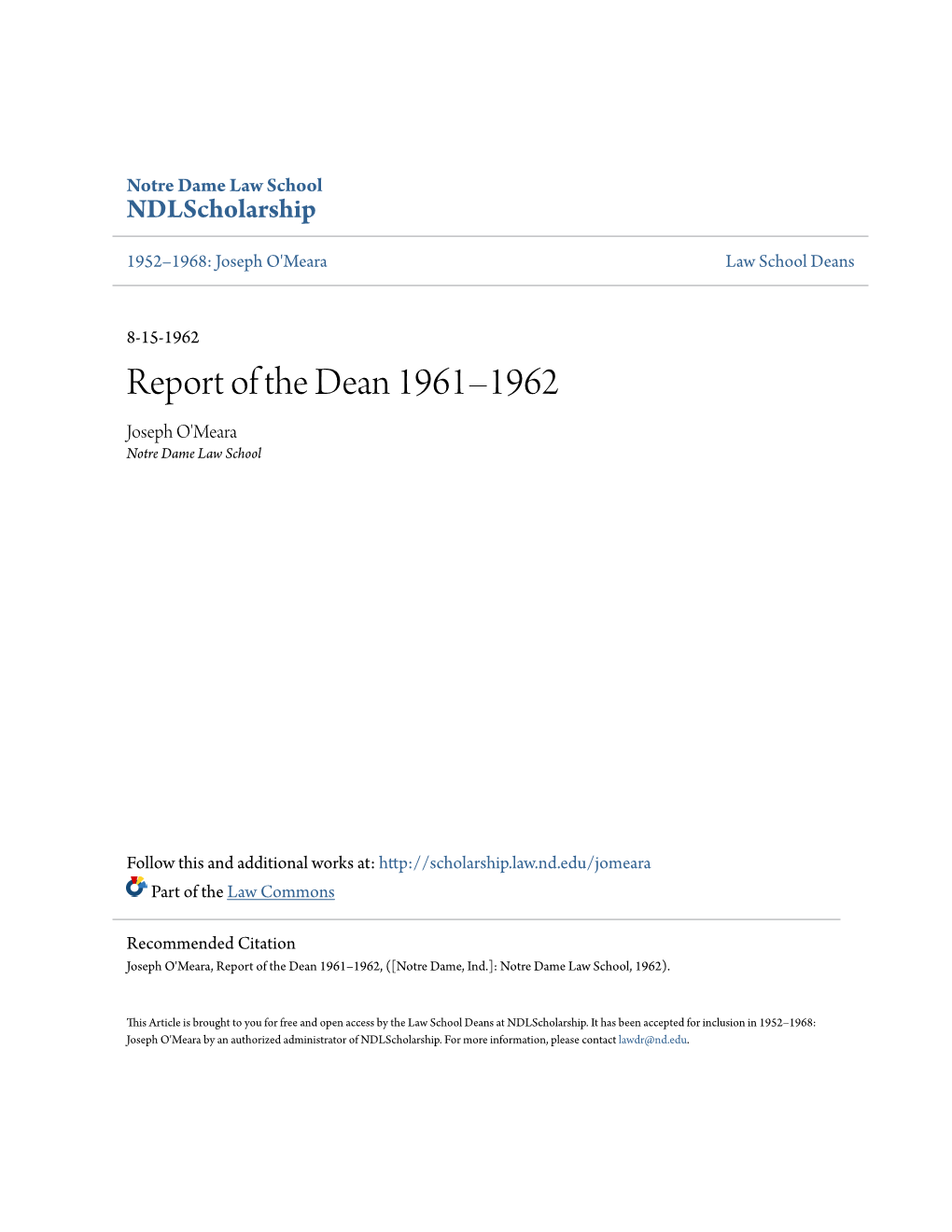 Report of the Dean 1961Â•ﬁ1962