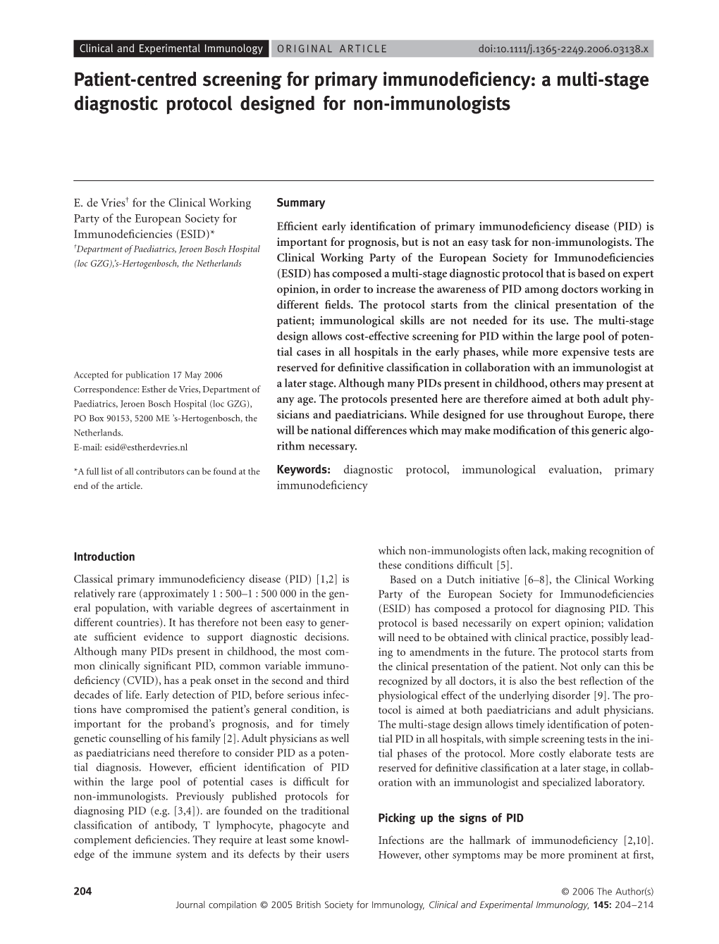 Patient-Centred Screening for Primary Immunodeficiency: a Multi-Stage Diagnostic Protocol Designed for Non-Immunologists