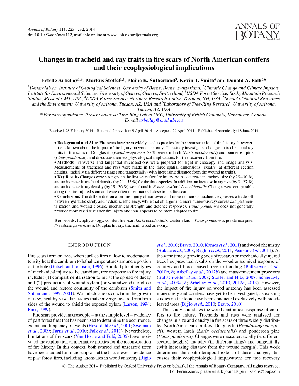 Changes in Tracheid and Ray Traits in Fire Scars of North American