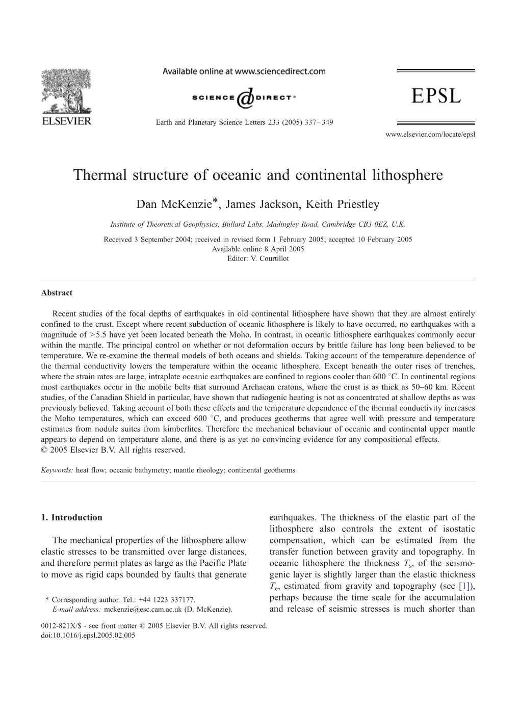 Thermal Structure of Oceanic and Continental Lithosphere