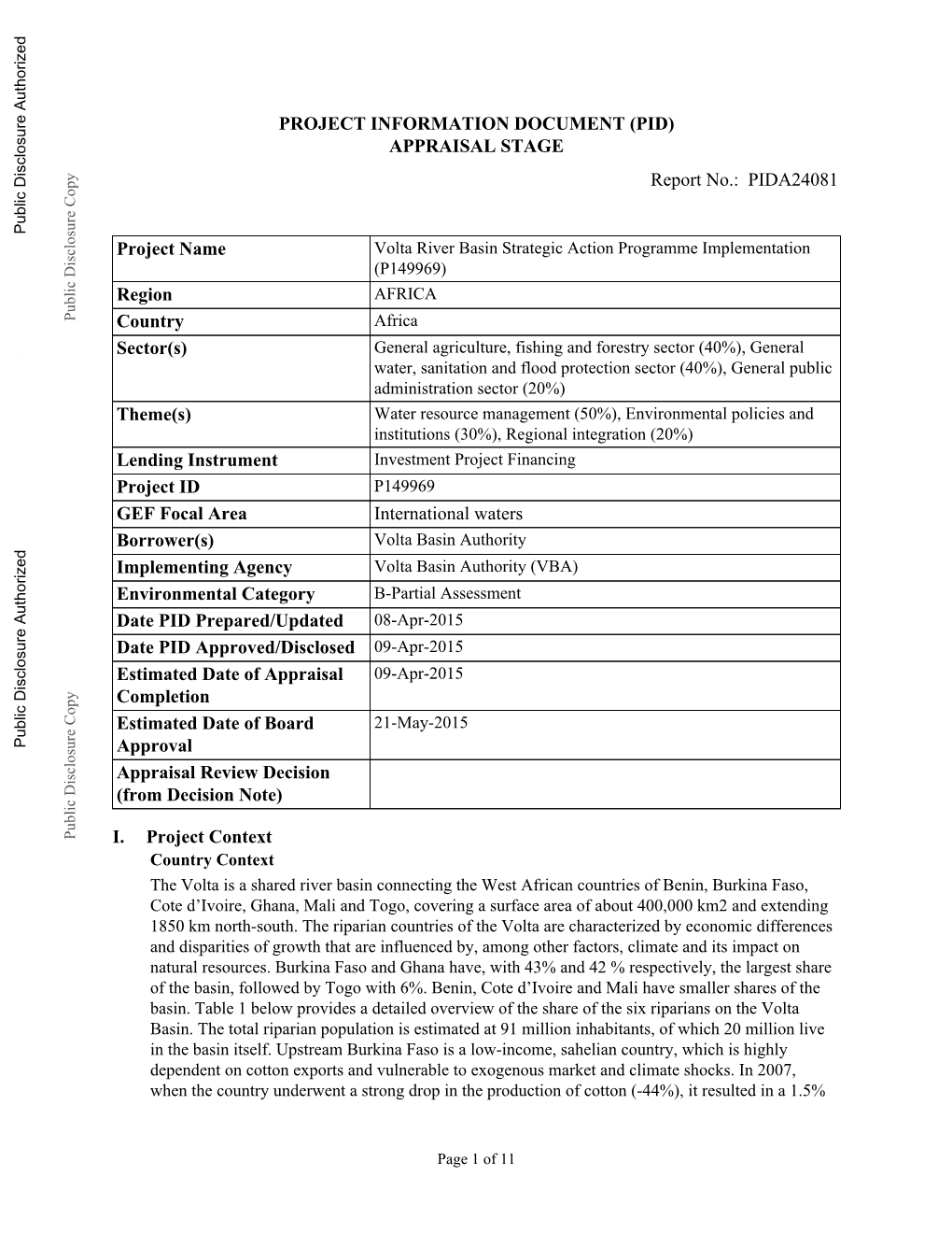 (PID) APPRAISAL STAGE Report