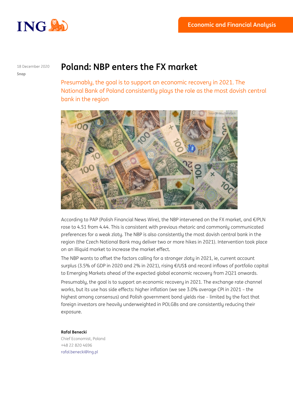 NBP Enters the FX Market Snap Presumably, the Goal Is to Support an Economic Recovery in 2021