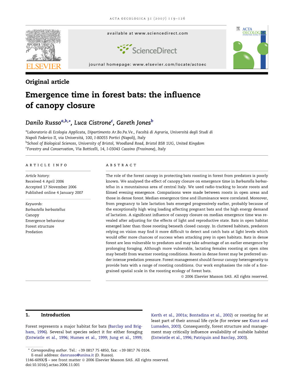 Emergence Time in Forest Bats: the Influence of Canopy Closure