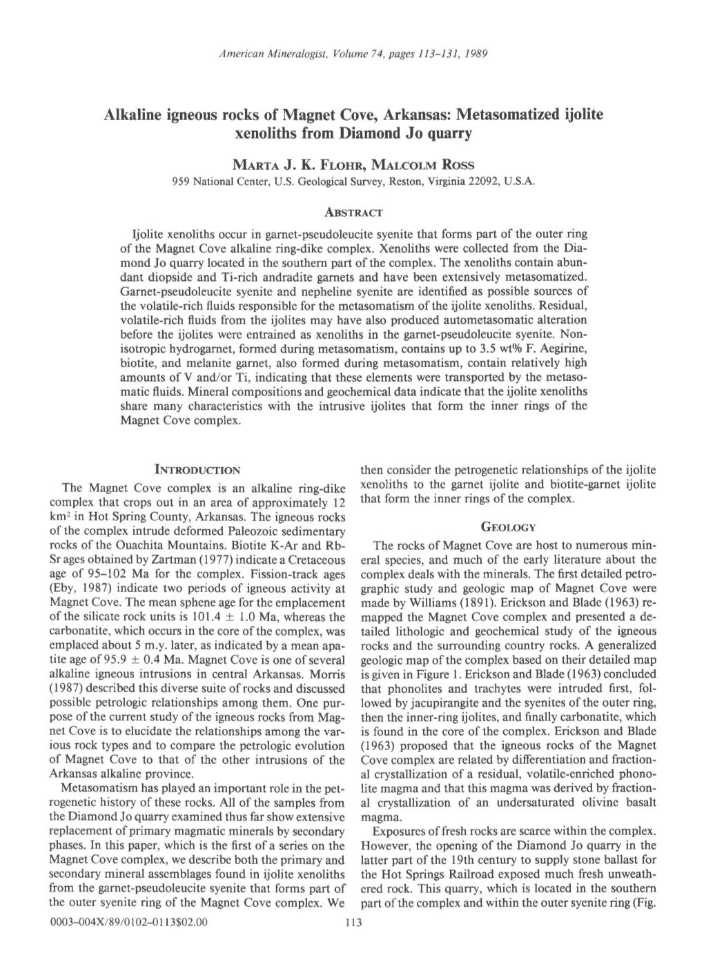 Alkaline Igneous Rocks of Magnet